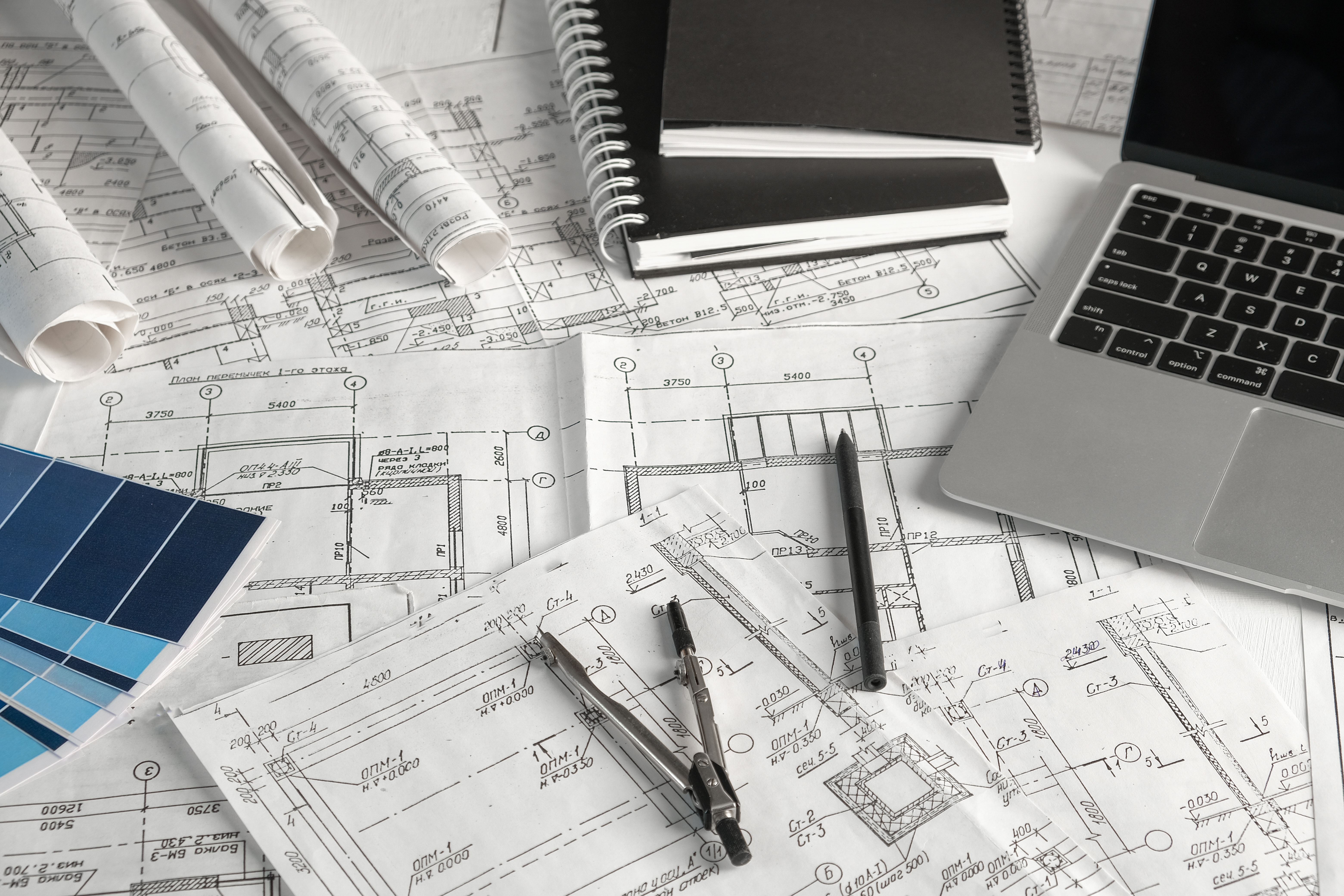 Architects concept, engineer architect designer freelance work on start-up project drawing, construction plan.